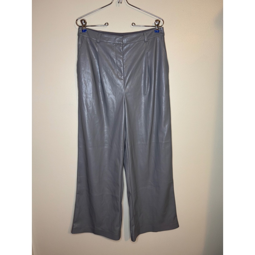 Open Edit Faux Leather Wide‎ Leg Pants Gray High Rise M